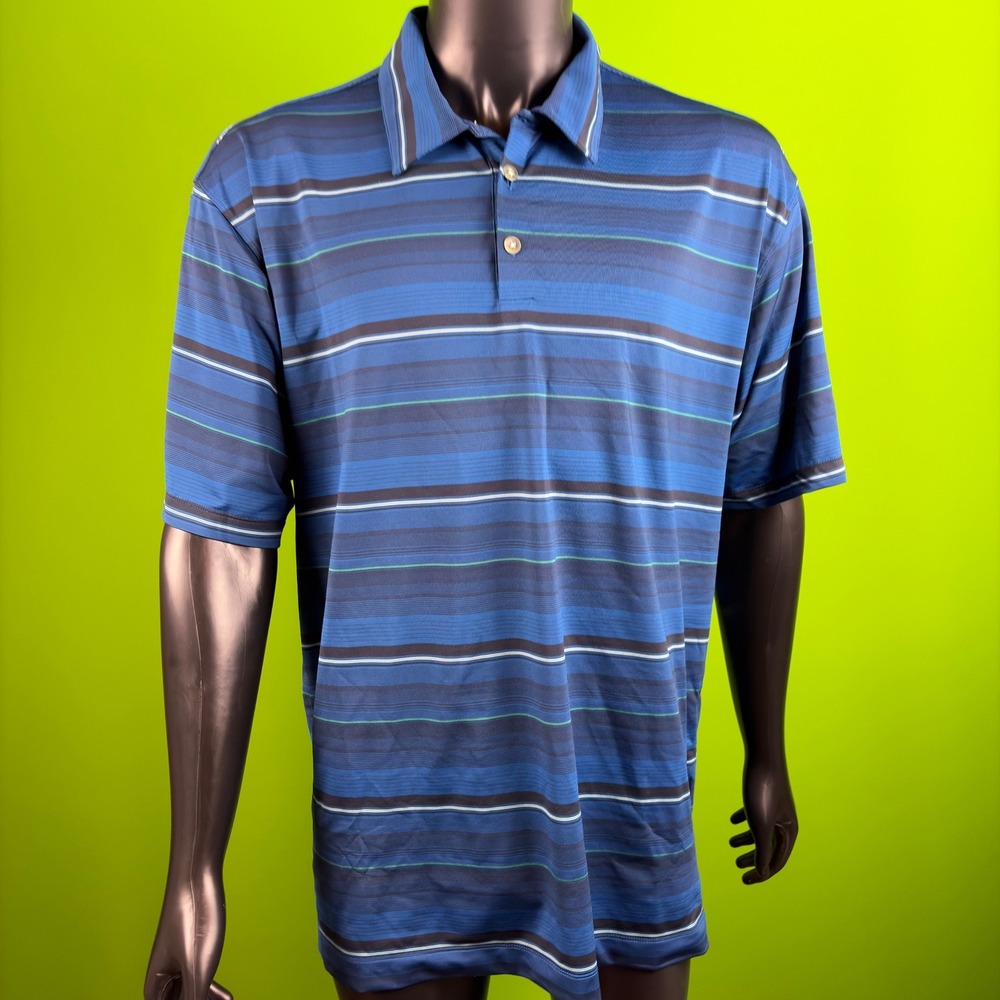 NIKE GOLF Performance Polo Mens XL Blue Striped FIT-DRY Short Sleeve Tech Shirt